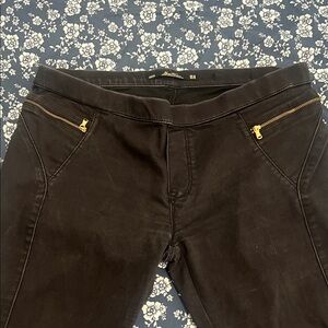 Zara Black Women's Jeans with Gold Zipper Detail